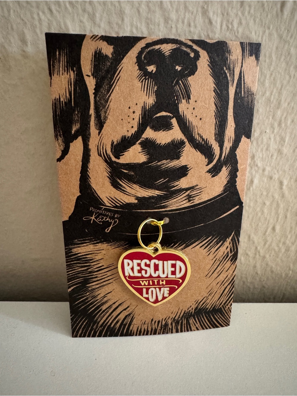 “Rescued With Love” Pet Charm | Heart Dog Collar Tag